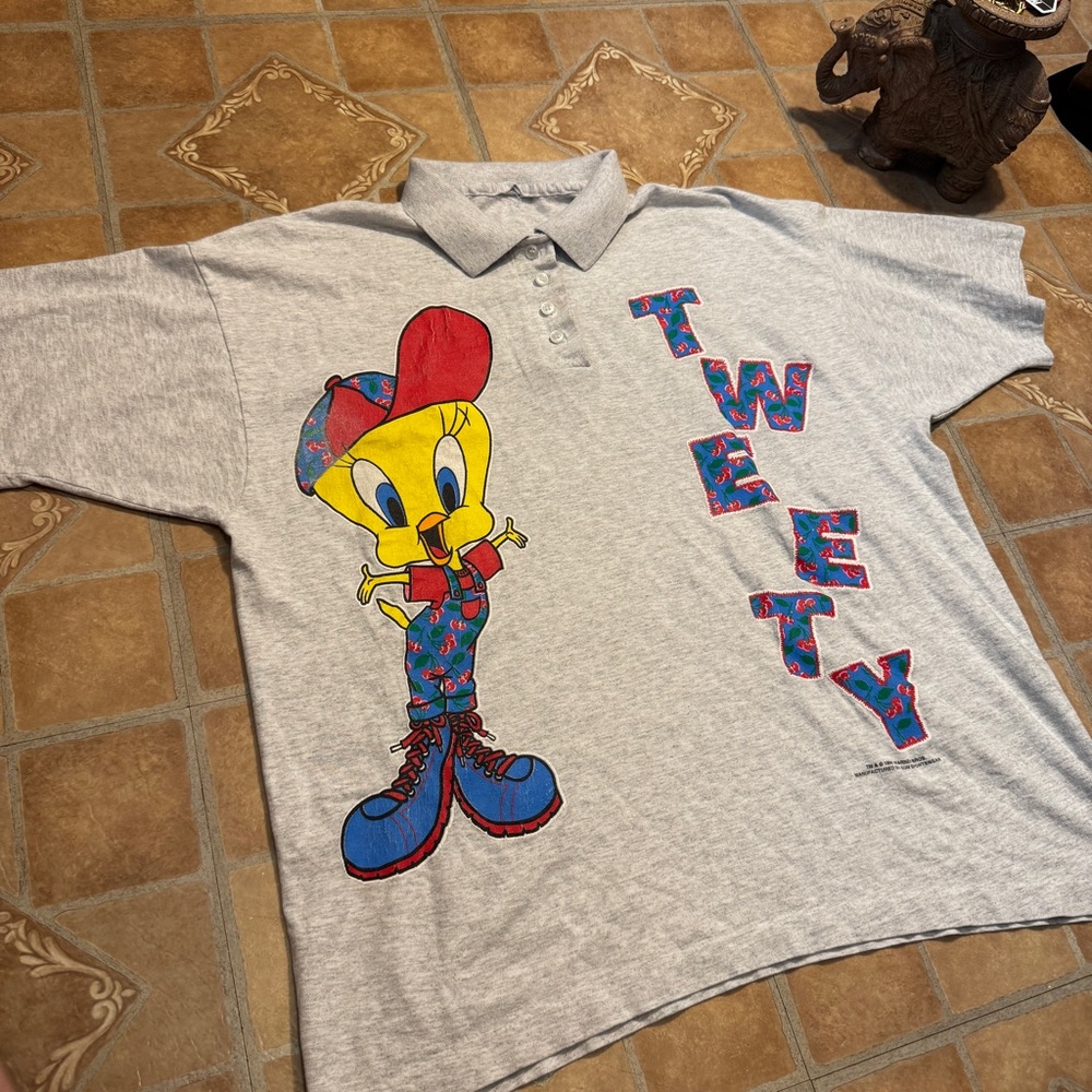 Vintage 1995 Tweety Bird Polo Shirt - Single Stitch - Looney Tunes.